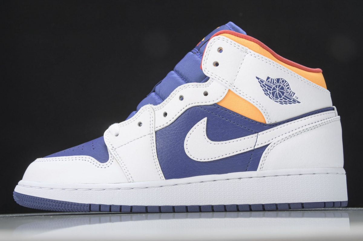 Jordan 1 Mid White Laser Orange Deep Royal Blue