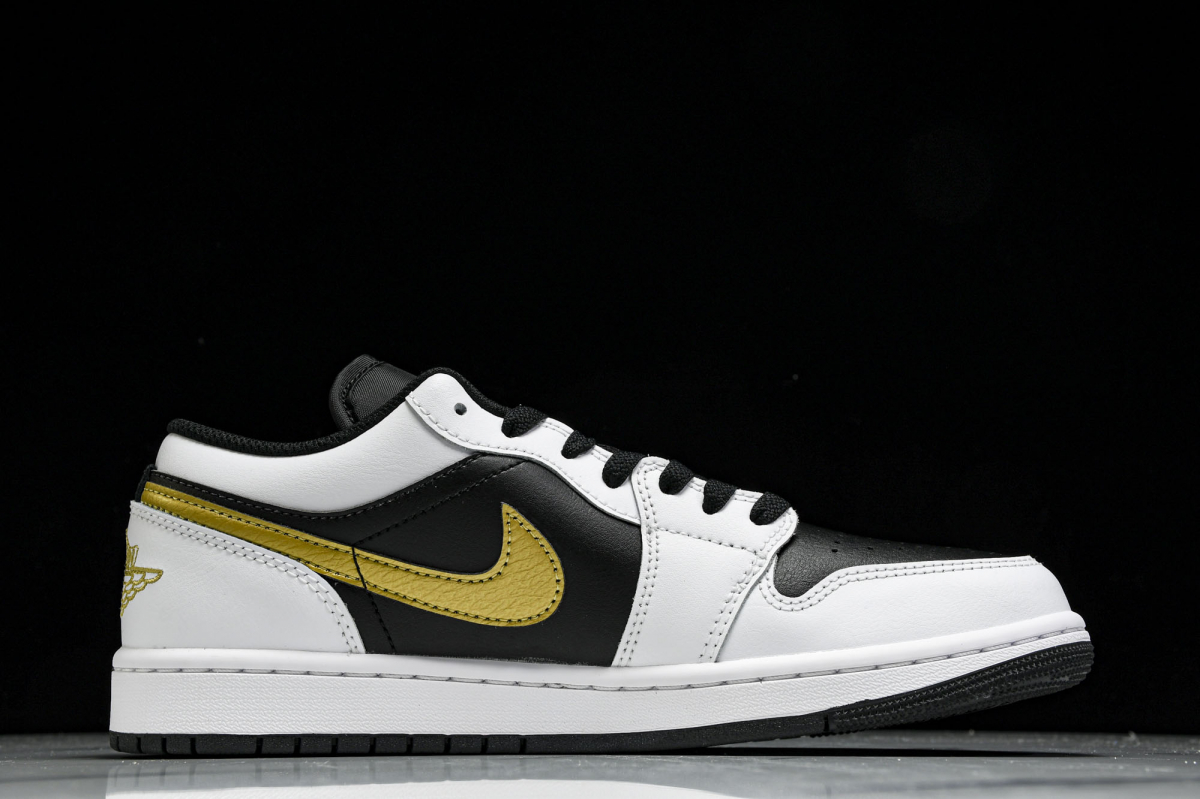Jordan 1 Low White Black Metallic Gold Swoosh